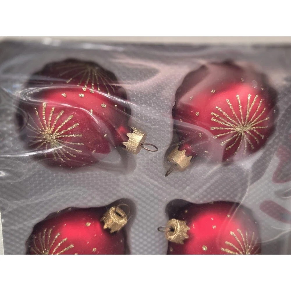 Ozdobie Choinkowe Poland Blown Glass Christmas Ornaments Red With Gold